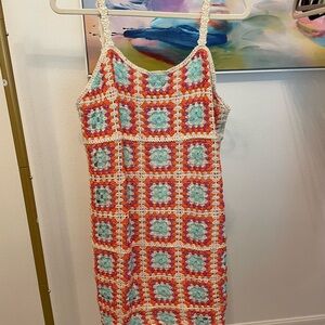 Aqua Multicolor Crochet Womens Boho Dress casual Spring summer vacation